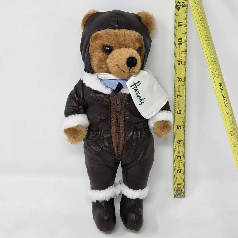 HARRODS AVIATOR MCGUIRE PILOT BEAR IN FAUX LEATHER BOMBER JACKET HAT & SCARF